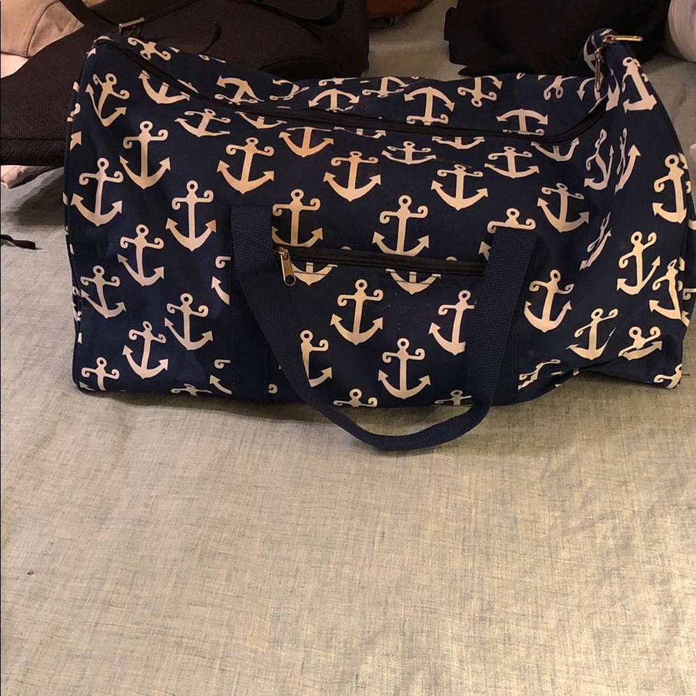 Four piece Nautical Anchor Print Women's Travel ensemble.  All Navy and White.